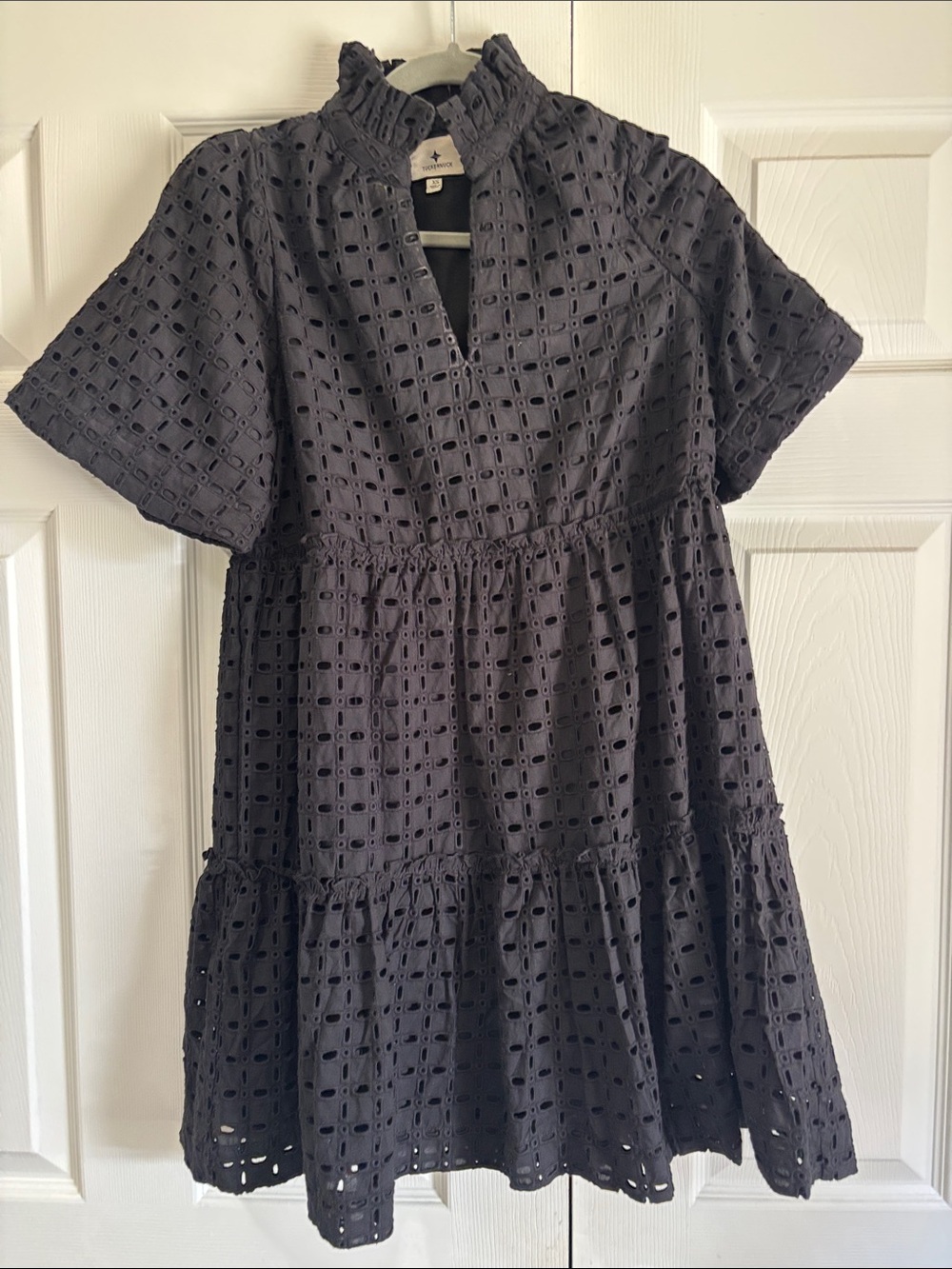 Tuckernuck Black Eyelet Tiered Crawford Mini Dress- size XS